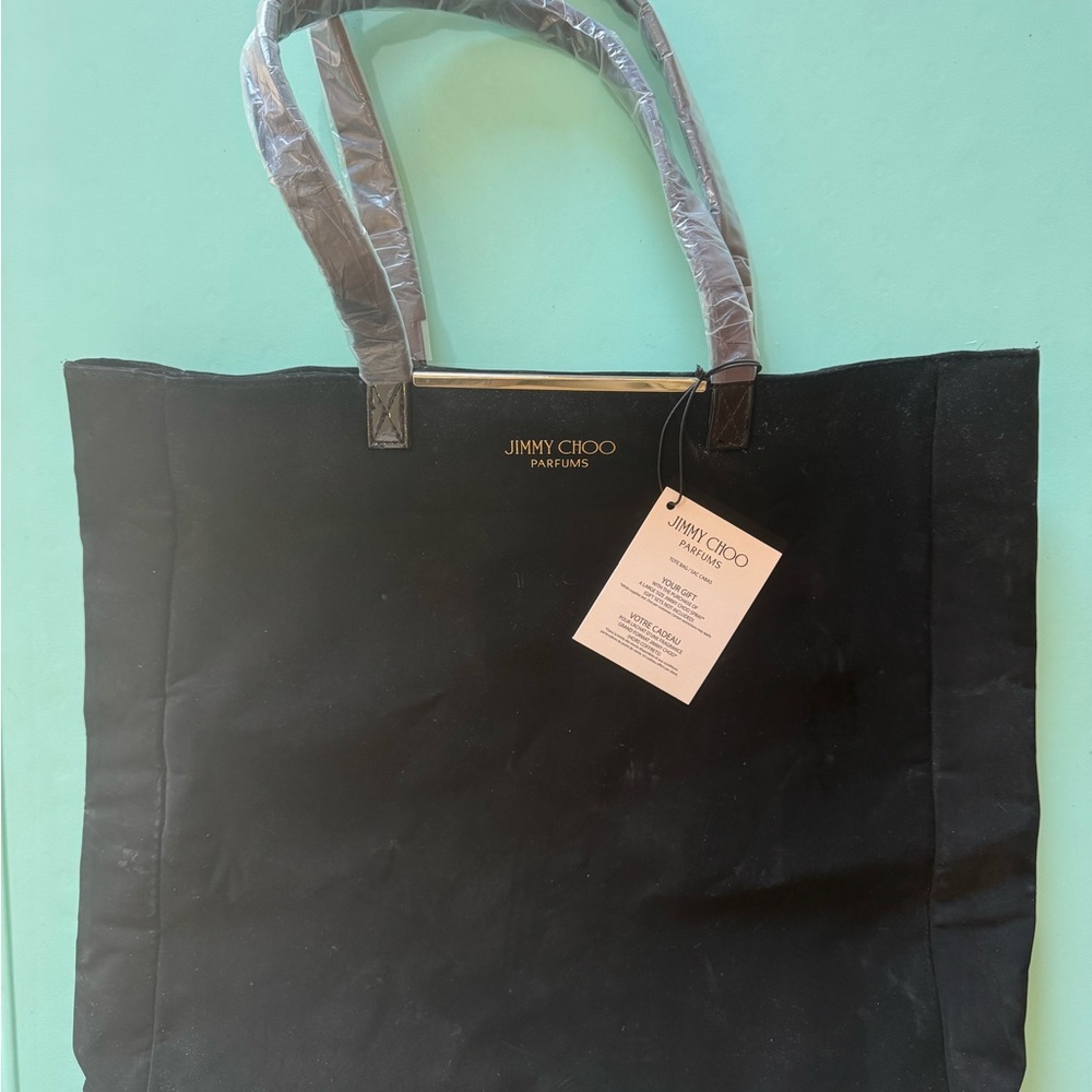 Jimmy Choo Parfums Black Tote Bag NWT Large Shoulder Bag With Gold Lettering